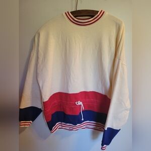 Vintage Retro Bold Spirit Striped Drawstring Womens Large Sweatshirt